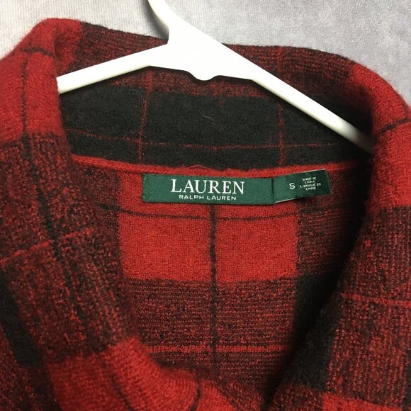 Lauren Ralph Lauren RL Womens Wool Wrap Coat Red Black Plaid - size Small‎ - Picture 3 of 16
